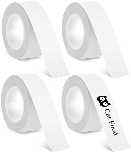 4 Rollen Etikettenhersteller-Band, Etiketten Selbstklebend, Wasserdicht Thermo Etikettenband, Weiß Etiketten Rolle, Etikettendrucker Etiketten für Zuhause, Büro