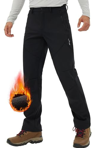 Pioneer Camp Pantaloni da trekking da uomo, foderati in pile, da trekking, impermeabili, con 3 tasche con cerniera, Nero , M