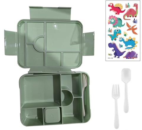Bento Box Fiambrera Infantil 1330ml - Caja de Almuerzo Para Niños - Lonchera Con Compartimentos (Verde)