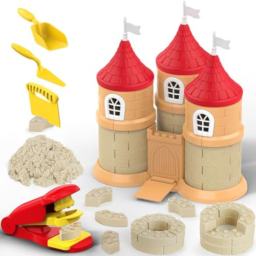 CICIPLAY Magic Sand für Kinder, 750g Spielsand, Bauformen, Ziegelpresse und 3 Werkzeuge, Sensorisches Spielzeug, Geburtstagsgeschenke für Kinder, Jungen und Mädchen ab 3 Jahren (Burgen)