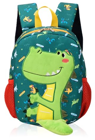 Auirshiky Dino Rucksack für Kindergarten, Jungen - Kinderrucksack 2-3 Jahre mit Brustgurt (Grün)