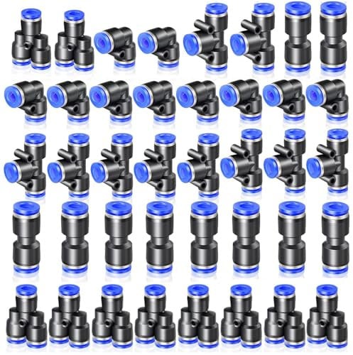 Antesen 40 Pcs 6mm OD Push to Connect Fitting Kits Pneumatic Quick Push in Connect Air Tube Fitting Kit (6mm Straight/Elbow/Tee/Splitter Connector