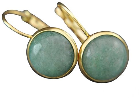 Elegante Gold Ohrringe Hängend - Grüner Stein Jade - Edelstahl Schmuck - Handgefertigt - Geschenk für Sie - Klassisch und Zeitlos