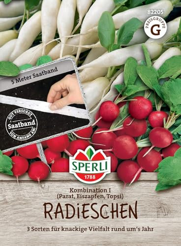 Sperli Radieschensamen Kombination I, Saatband 82205-3 Sorten für knackige Vielfalt rund um´s Jahr - Gemüse Pflanzen, Samen Gemüse, Gemüse Samen