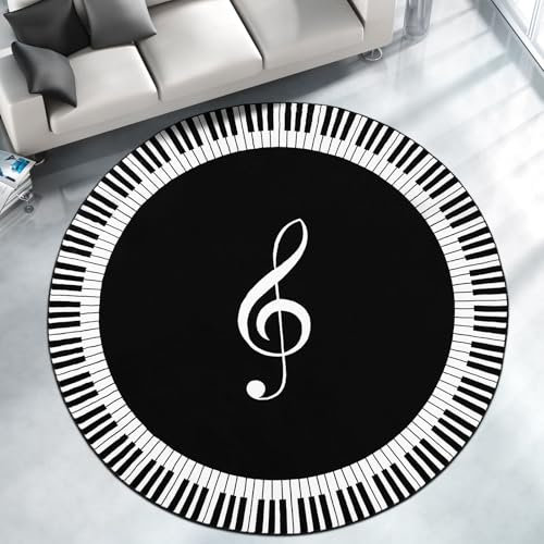 Betadistor Black Round Area Rug Luxury Piano Music Notation Pattern Floor Rugs Machine Washable Carpet Floor Mat Non Slip Soft Circle Carpet Rug for Living Room 406-01120