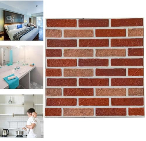 HAILMGAY 3D Wall Panels Brick Effect, Self Adhesive Wall Tiles Peel And Stick Bedroom, Polystyrene Ceiling Tiles, Easy Installation for Living Room, Kids' Bedroom, Nursery,A,10Pcs