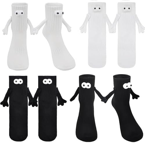 NIEEKRUN 4 Paar Magnetische Paare-Socken, Hand-in-Hand Socken mit Magneten (Größe 35-41), Lustige Freundschaftssocken mit Magnetarmen, Witzige Geschenke für Partner und Freunde