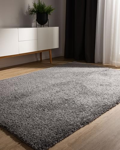 benuta Basic Hochflorteppich Teppich Wohnzimmer Sohari - Grau 80x150 cm - Minimalistischer Look - Weich & Waschbar - Für Schlafzimmer, Flur oder Esszimmer - Geeignet für Fußbodenheizung