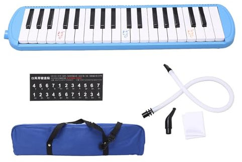 lvifloae Melodica 37 Tasten Blasinstrument für Erwachsene, Luftklavier, Sopran-Tastatur, Mundharmonika, tragbares Instrument für Anfänger und Musikliebhaber, Schwarz (Blau)