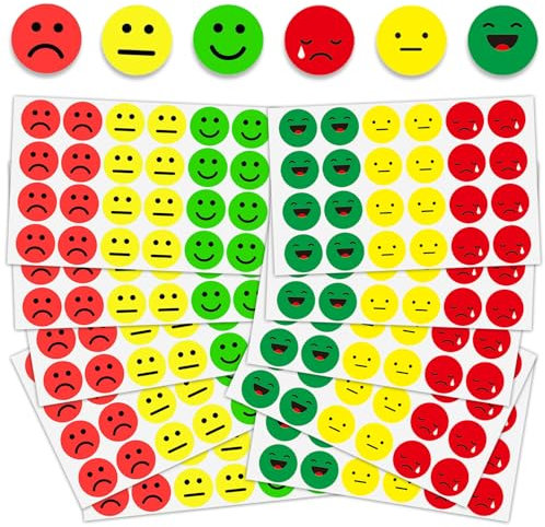 JOZMMZEOOA Smiley Aufkleber 2400 Stücke 25 mm Selbstklebend Smiley Stickersticker Tragbar Stimmung Stickers Kleine Smiley Sticker 3 Farben Smiley Meme Sticker Lehrer,für Tagebuch Scrapbooking