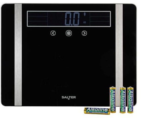 Salter SA00576ARFEU12 Analysatorwaage mit extra breiter Breite – digitale Badezimmerwaagen für Körpergewicht/Fett/Wasser, BMI/BMR, Muskel-/Knochenmasse, 10 Benutzerspeicher, sofortige Messwerte, 250kg