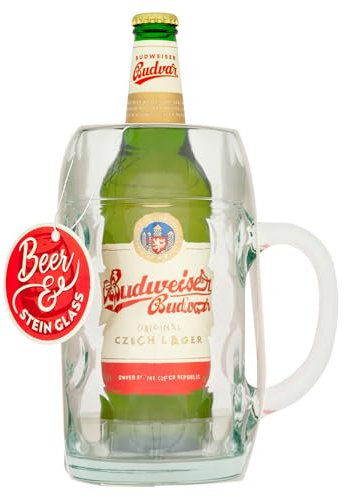 Budweiser Budvar, Beer & Stein Glass Gift Set including 500ml bottle of Budweiser Budvar and a Stein Glass. Perfect for Christmas and Birthdays by Blue Tree Gifts