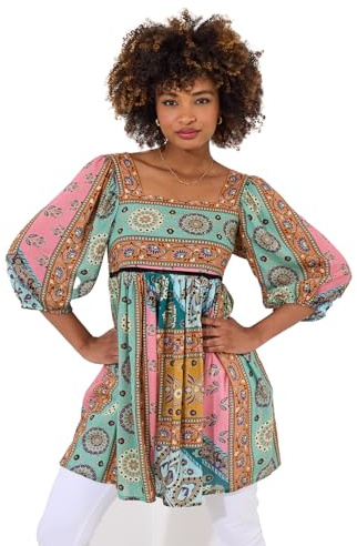 Joe Browns Women's Bold Patchwork Mini Dress Tunic Shirt, Green, 12