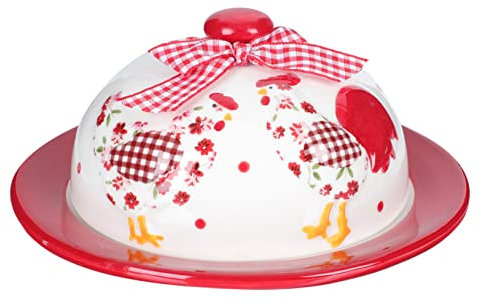 MAGICLULU Élégant Beurrier en Céramique À Motif De Fleurs Rouges Récipient À Fromage 1 Pièce pour Cuisine Et Restaurant