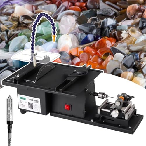 Polier- und Schleifmaschine für Edelsteine, DIY-Lapidar-Tischkreissäge, Tisch-Schmuckgerät - Unterstützt Wasserkühlung 50 × 25 cm große Arbeitsfläche, mit flexibler Welle + Schleif- und Schneidzub