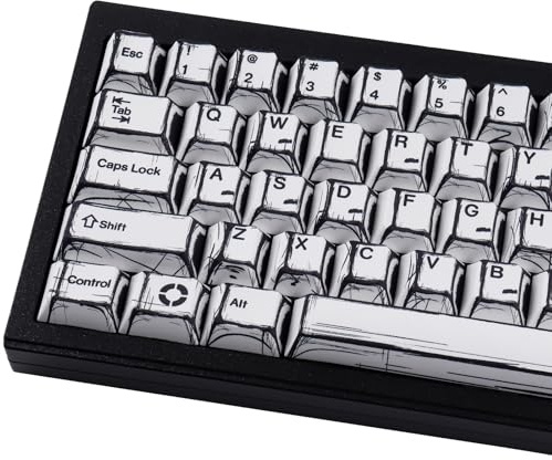 PBT Keycaps,135 Keys Japanese Manga White Keycaps, Minimalist Retro Style Cherry Profile Dye-Sublimation Custom Keycap for Cherry Gateron MX Swithes ISO/ANSI Layout Mechanical Keyboards