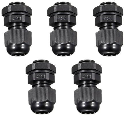MACHSWON 5Pcs PG7 Cable Gland – Durable Threaded Wire Connector with Locknut for 3-6.5mm Dia Cable Wire, Black