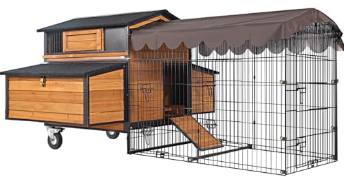 GUTINNEEN Mobile Chicken Coop Upgraded with All Arounded Metal Frame Large Hen House with Super Large Wheels for 6–8 Chickens, 6 Nesting Boxes, Metal Run, 76.7 L