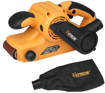 Hoteche Bandschleifer 810W | 533x76mm | Drehzahlregelung 200-380 U/min | mit Staubsack & Kohlebürsten | VDE-Stecker | für Holz & Metall