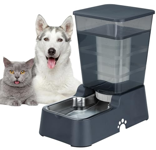 Distributeur automatique d'eau à gravité pour chiens et chats, avec bol en acier inoxydable 304, adapté pour chiens de taille moyenne et grande, grande capacité 5,3 l/1,4 gallons (distributeur d'eau)