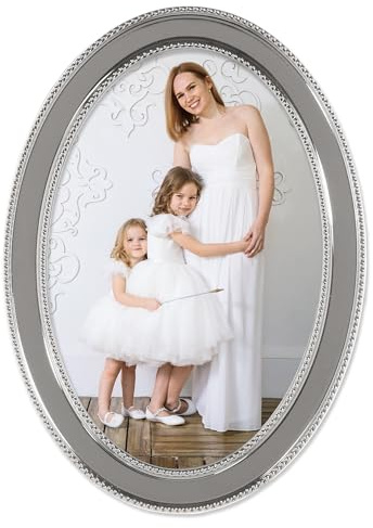4x6 Silver Metal Oval Picture Frame - Bead Border Design