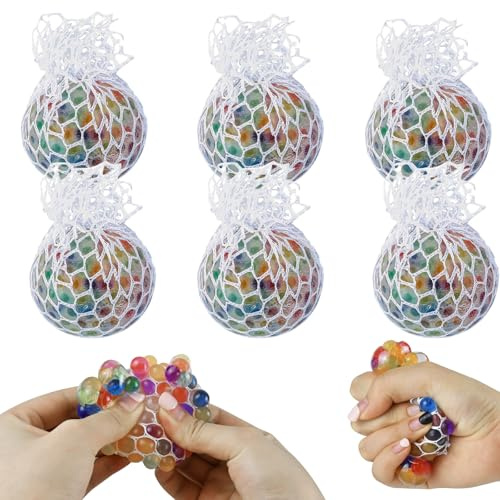 Quetschball im Netz,Stressball mit Netz,6 Stück Anti Stress Bälle,Squishy Ball,Anti Stress Ball für Angst Abbauen und Beruhigung für Erwachsene