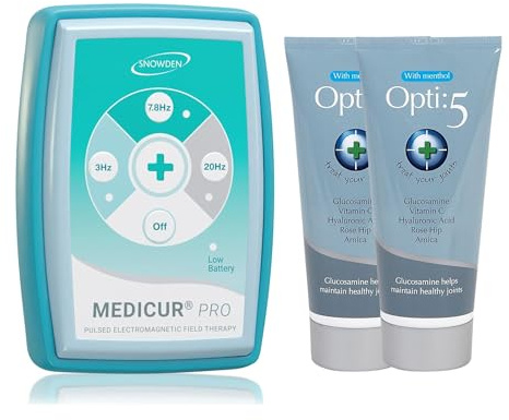 Medicur Pro - Pulsed Electro Magnetic Field Therapy (PEMF) Device for Natural Pain Relief with 2 x Opti:5 Gel 200ml - Advanced Electromagnetic Therapy for Men and Women by Snowden