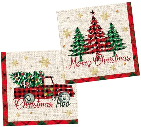 THXFUNAREA Tovaglioli Natalizi 40 PCS – Tovaglioli di Carta 2 Veli con Stampa Albero e Camion Rosso, Tovaglioli Natale per Decorazioni Tavola e Feste Natalizie