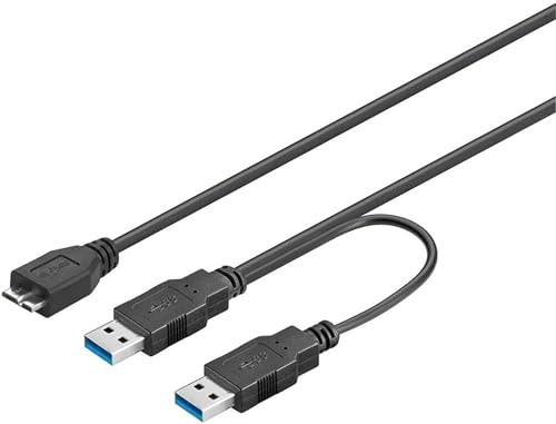 OPAX51 Cable de Alimentación USB 3.0 Dual Y, Micro USB B Macho a 2x USB A Macho, Cable Datos Superspeed 5Gbit/s Negro 1m Compatible con Discos duros HDD SDD y móviles 51CH114