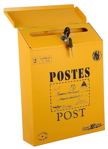 OUNONA Cassetta Postale da Parete Vintage con Serratura Design Lettere Inglesi Stampate Montaggio Facile Stile Retrò Leggero per Casa e Ufficio Contenitore Lettere e Suggerimenti Sicuro