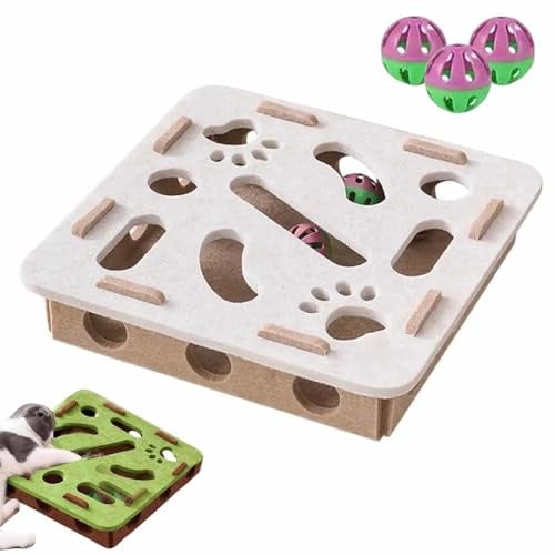 Cat Scratch Puzzle Enrichment Box,Interactive Cat Puzzle Toy,Felt Maze Game Box for Indoor,Mental Stimulation Boxs with 3 Balls,Kitten Scratching Training Enrichment Exercise Hunting Play(B)