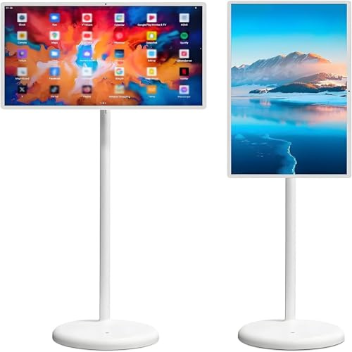 Nuxyyds Smart TV Portátil con Pantalla Táctil, Monitor Inalámbrico 1080p, TV Rodante con Ruedas, Soporte De Suelo Ajustable Y Giratorio De 360° para Fitness, Juegos Y Exteriores 24Inch