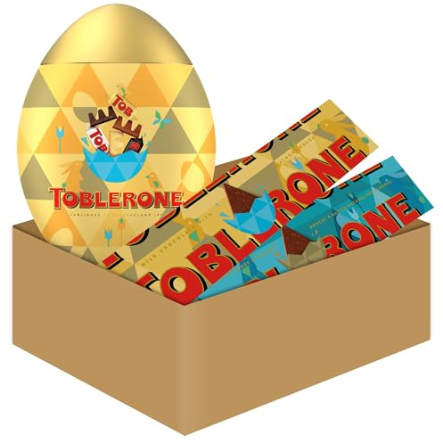 Toblerone - Assortiment de Chocolats de Pâques : 1 Œuf Assortiment de Mini Barres Chocolatées, 1 Barre Chocolat au Lait, 1 Barre au Chocolat au Lait, Miel, Nougat et Amandes - Lot de 3 Produits