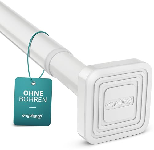Engelbach® Gardinenstange ohne Bohren - Massiver Karbonstahl (Ø 25mm) für stabilen Halt - Individuell anpassbare Teleskopstange, Klemmstange, Duschvorhangstange, Weiß, 90-160cm