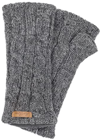 McRon Damen Gestrickte Pulswärmer Emily Mittelgrau 96