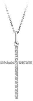 Carissima Gold 9ct Diamond Cut Slim Cross Pendant on Curb Chain of 46cm/18