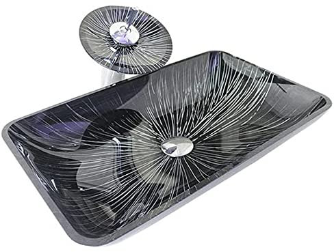 HomeLava Lavabo Vasque en Verre Trempé Noir blanc, avec Robinet Cascade à poser la salle de bain