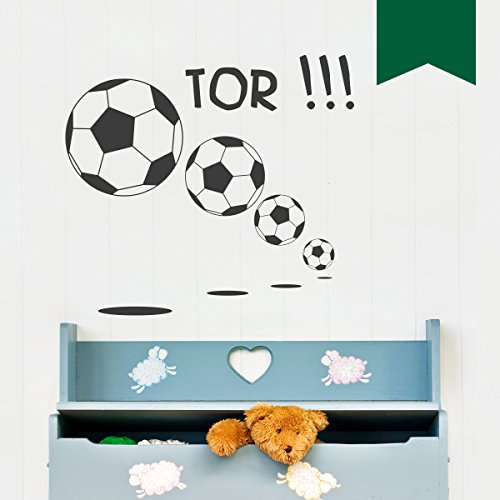 WANDKINGS Wandtattoo - TOR !!! mit 4 Fußbällen - 70 x 63 cm - Dunkelgrün - Wähle aus 5 Größen & 35 Farben
