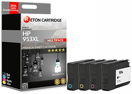 4 Original Reton Tintenpatronen | 20% höhere Druckleistung | kompatibel zu HP 953XL schwarz Cyan Magenta gelb für HP Officejet