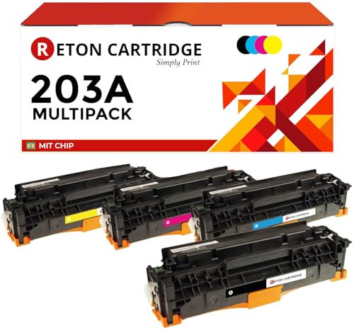 4 Original Reton Toner kompatibel zu HP 203A CF540A CF541A CF542A CF543A (1 Schwarz, 1 Cyan, 1 Magenta, 1 Gelb) für HP Color Laserjet Pro M254dw, M254nw, MFP M280nw, MFP M281fdw, MFP M281fdn Drucker