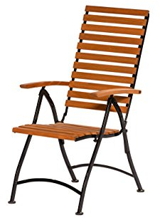 gartenmoebel-einkauf Klappsessel Hochlehner SCHLOSSGARTEN 5-Fach verstellbar, Flachstahl schwarz + Eukalyptus braun geölt, Outdoor