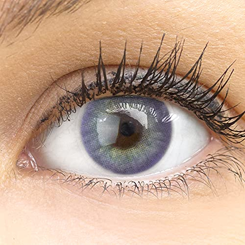 Sehr stark deckende und natürliche violette lila Kontaktlinsen SILIKON COMFORT NEUHEIT farbig „Jasmine Violet“ + Behälter von GLAMLENS - 1 Paar (2 Stück) - DIA 14.00 - ohne Stärke 0.00 Dioptrien