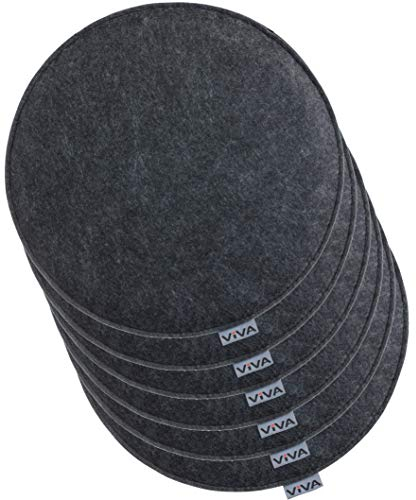 Brandsseller 6er Set Sitzkissen aus Filz Ø 35x2 cm – Robuste Stuhlauflagen für innen und außen, rundes Sitzpolster, strapazierfähiges Kissen für Stühle – Anthrazit