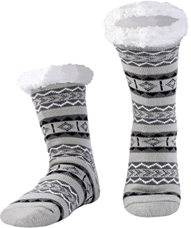 WOTENCE Men's Slipper Socks - Fleece Lined, Cozy, Extra Thick, Non-Slip Home Socks for Winter