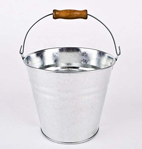 Srendi® Galvanised Ash Tidy bucket General Purpose Metal Bucket Cleaning Bucket Heavy Duty Strong with Wooden Handle Steel Ash Coal Log Fire Water Bucket MADE IN U.K. (12 Liter)