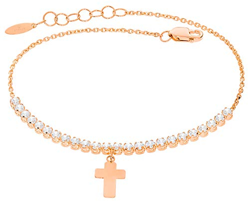 Stella-Jewellery Damen Armband 585er Rotgold Zirkonia Kreuz Armkette Goldarmband Kettenarmband inkl. Etui