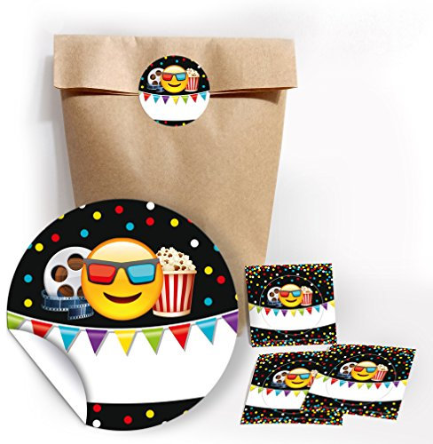 JuNa-Experten 12 Geschenktüten/Natur + 12 Aufkleber Kino Cinema-Party für Mitgebsel Gastgeschenk beim Kindergeburtstag Jungen Mädchen