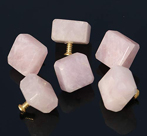 OwlKraft Set of 6 Rose Quartz Cube Knobs (1.5x1.5 inch) - Geode Knobs - Cabinet Knobs - Door Knobs - Crystal Knobs - Agate Stone Knobs