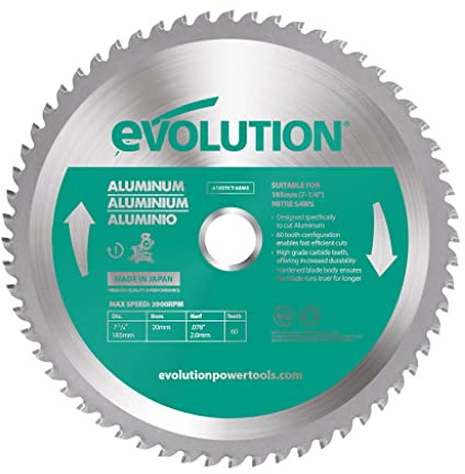 Evolution A185TCT-60MS - 185 mm Lama per taglio di alluminio - Lama per metallo con punta in carburo che in pratica non genera surriscaldamento, ronzii o scintille