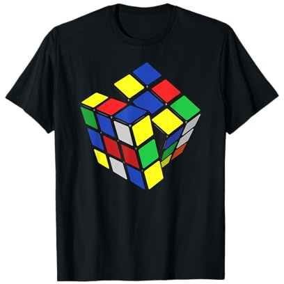 Denken Sie nach. Zauberwürfel. T-Shirt, Herren, Erwachsene, Unisex, Kurzarm, T-Shirt, Themed-T-Shirt, Schwarz mit Mehrfarbigem Design, S
